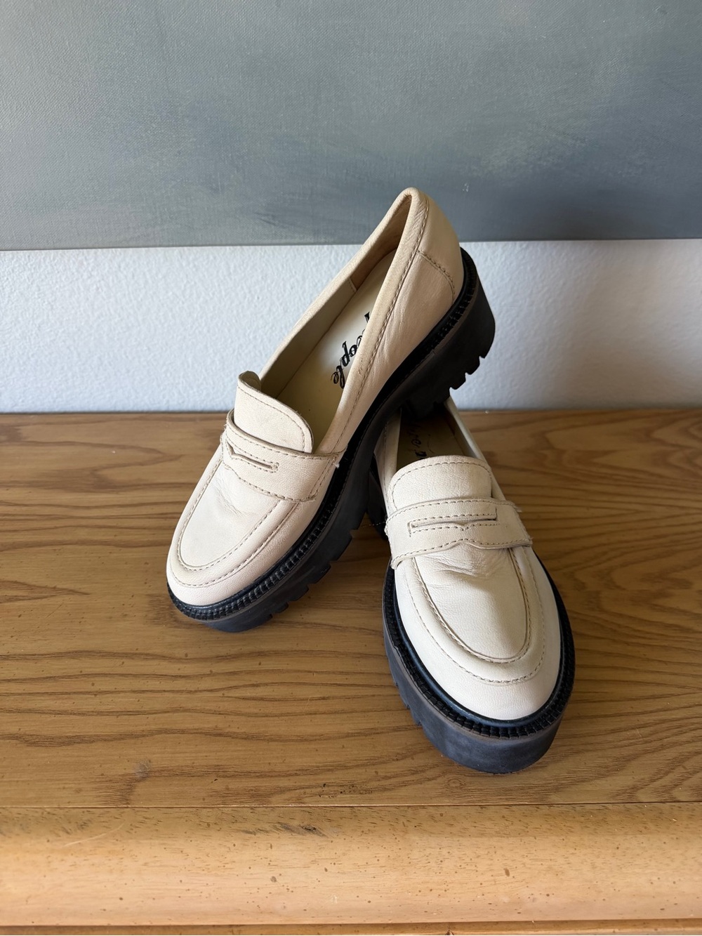 Free People Lyra Lug Sole Loafer Pearl Sand Cream Chunky Platform Shoe Size 8 - Picture 8 of 13